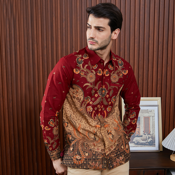 Nayara Kemeja Batik Satria Katun Maroon LG