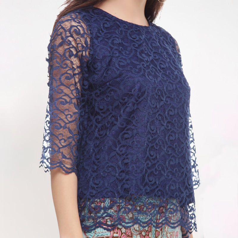 Blouse Nanda Brokat Navy LG