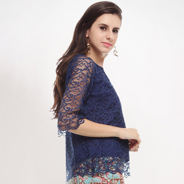 Blouse Nanda Brokat Navy LG