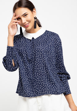 Blouse Binar Polka Navy
